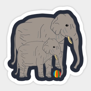 Elephant Mom with baby playing ball Sticker